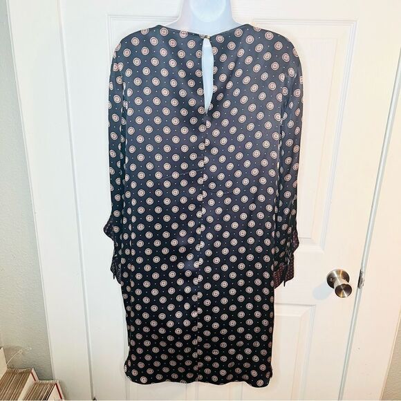 Banana Republic Foulard Ruffle Yoke Sleeve Shift Silk Dress Navy Burgundy 4 - Picture 9 of 11